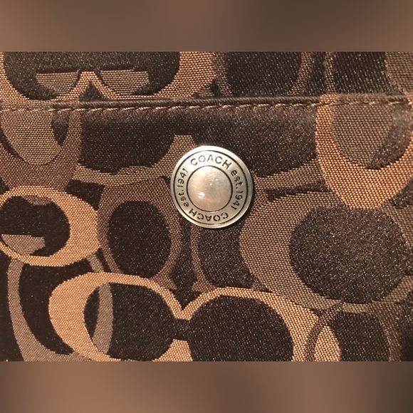 Vintage Coach Womens Brown Leather Fabric Logo Shoulder Bag Tote Purse Fashion 1 - Picture 3 of 16